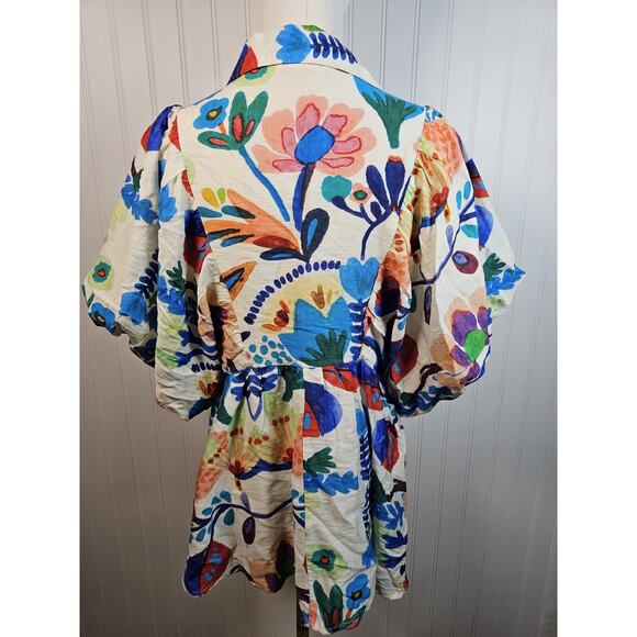 Entro Vibrant Floral Smocked Blouse Women's Size S Bohemian Colorful Party - Picture 5 of 11